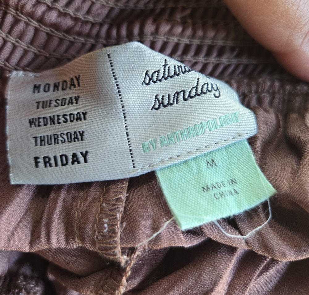 Saturday Sunday Mocha Tan Satin Plisse Pant With High Waist Size Medium - Picture 13 of 15